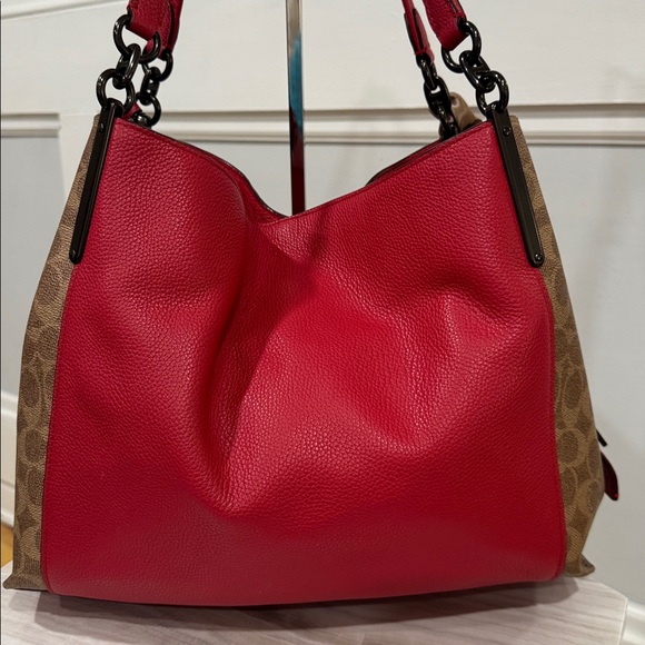 Coach Bag Dalton 31 Red Leather Signature Logo Shoulder Bag Wallet Set - Picture 6 of 17